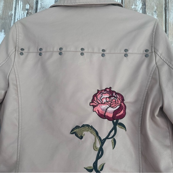 XOXO Embroidered Moto Jacket, Faux Leather, Size Large - Picture 10 of 15